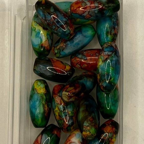 Beads 30 Oblong Glass Beads Hand Painted Colorful beads for making jewelry NEW - Picture 6 of 7